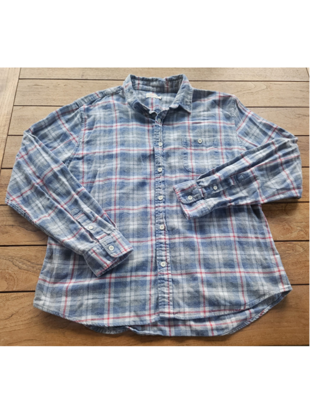 Faherty Plaid Flannel Button Up Shirt Blue Grey Red 100% Cotton Size XXL